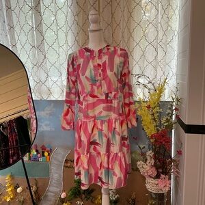 Chic Pink and White Midi Dress